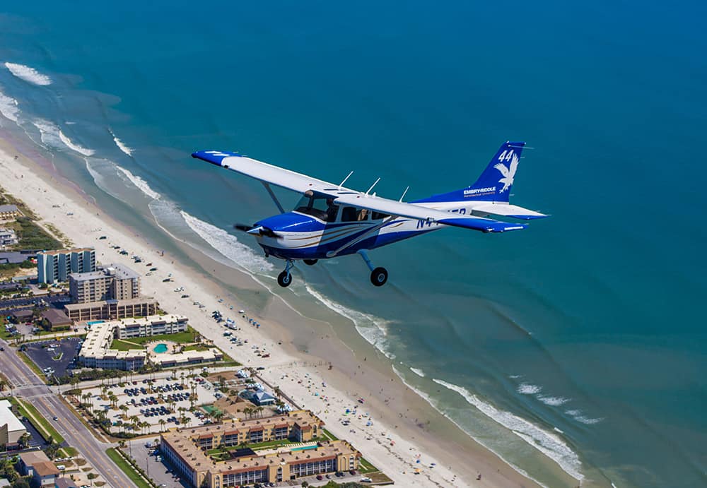 Cessna flying over Daytona Beach